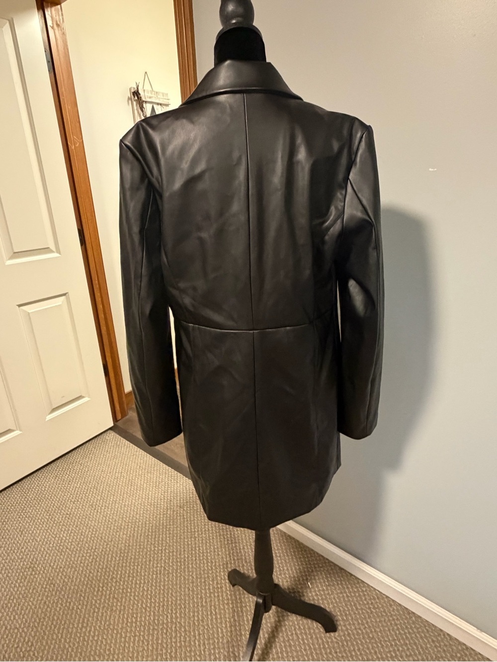 Steve Madden Vegan Leather Long Coat Blazer Black XL NWT - Picture 3 of 5